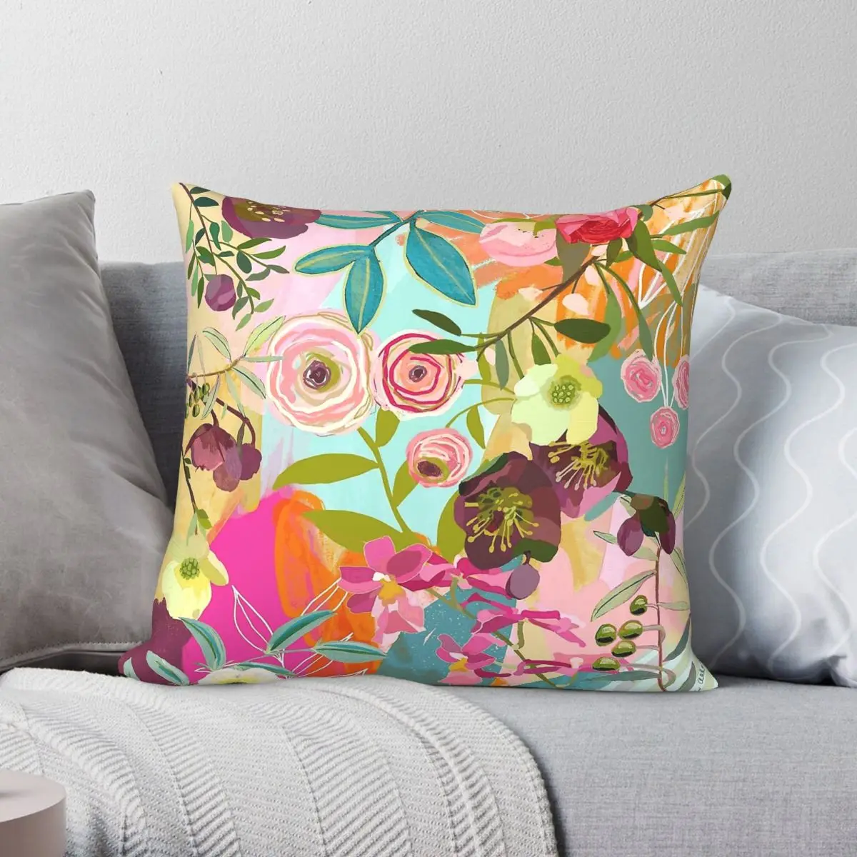 Chase A Dream Flower Square Pillowcase Polyester Linen Velvet Printed Zip Decorative Throw Pillow Case Car Cushion Cover