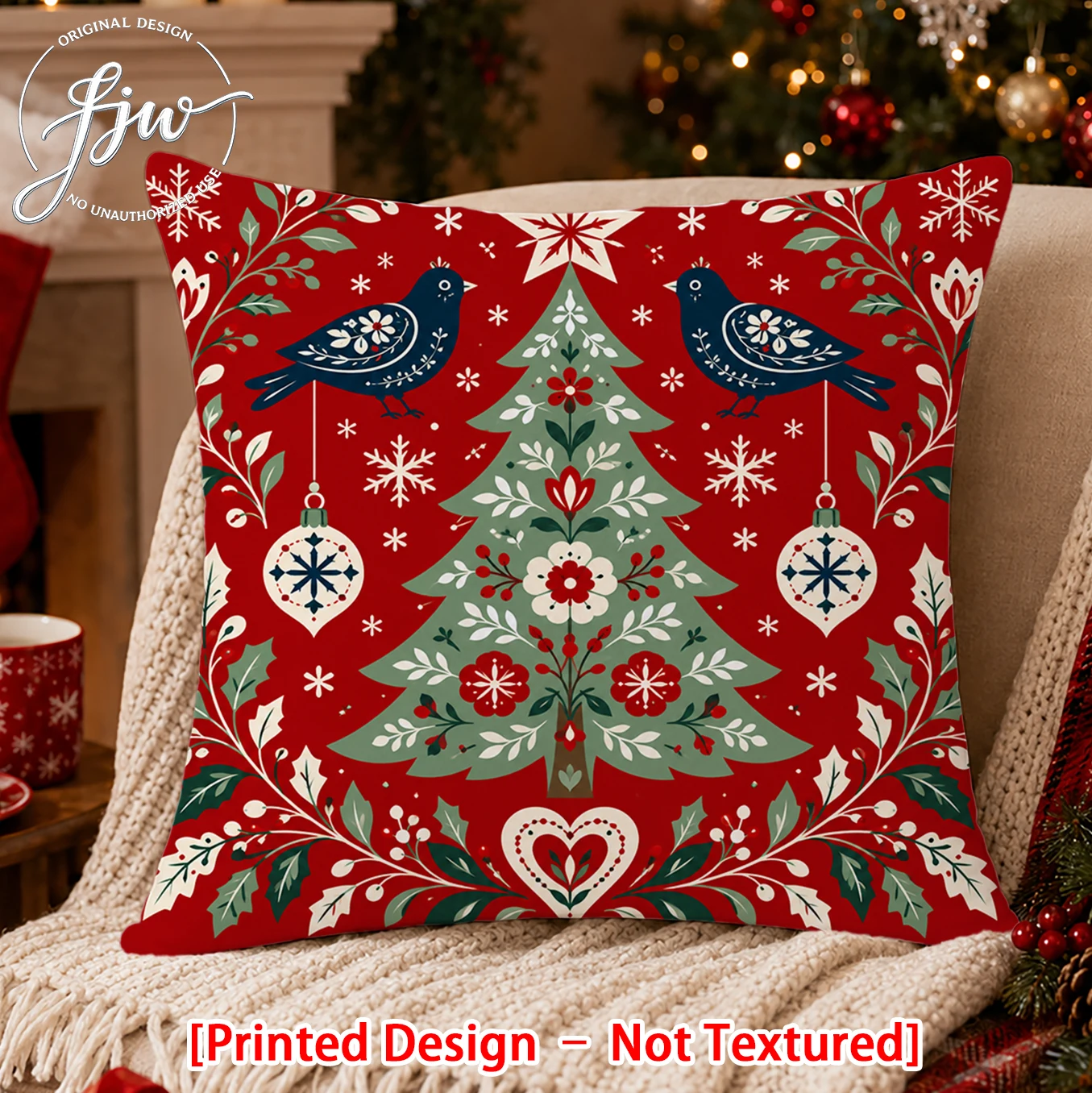 1pc Christmas Throw Pillow Covers, Festive Folk Style Holiday Cushion Cases for Sofa Decor