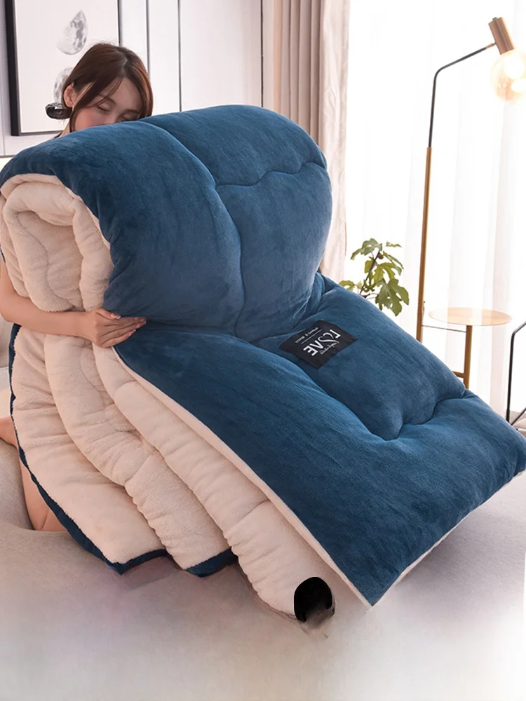 لحاف بطانية مخملية من لحم الضأن للشتاء ثي دافئ مرجاني Fce مملوء بحاف كبير جدًا من القطن للطلاب دورمي