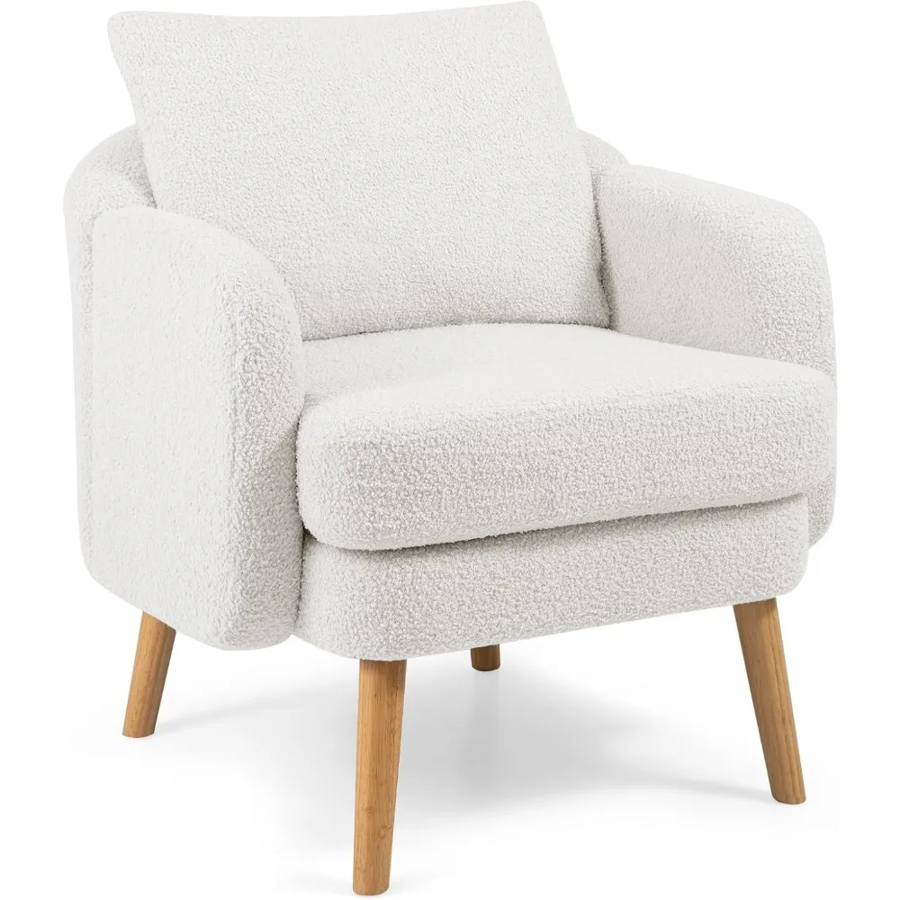 

Sherpa Accent Chair, Modern Upholstered Single Sofa Chair with Back Pillow & Solid Rubber Wood Legs, Teddy Barrel Arm Ch