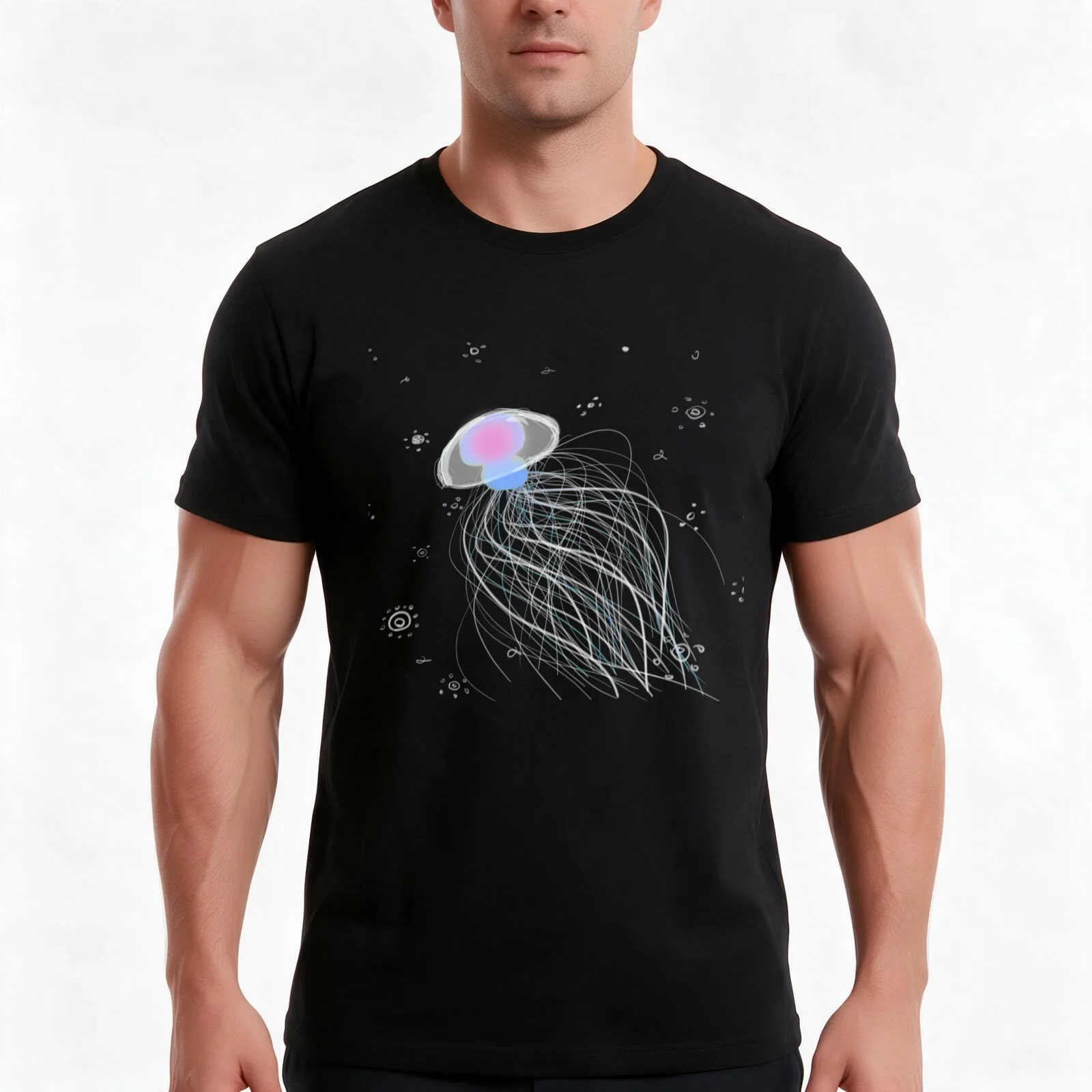 Fishy Jelly T-Shirt, Summer Casual Cotton Tee, Oversized Streetwear Tops, Vintage Graphic Print, Loose Fit Short Sleeve