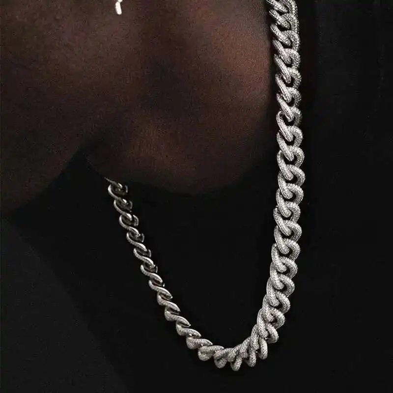 

925 Sterling Silver Gold Plated Necklace Moissanite Fine Jewelry Necklace Gia Certificate Vvs Vs Cuban Link Chain for Unisex