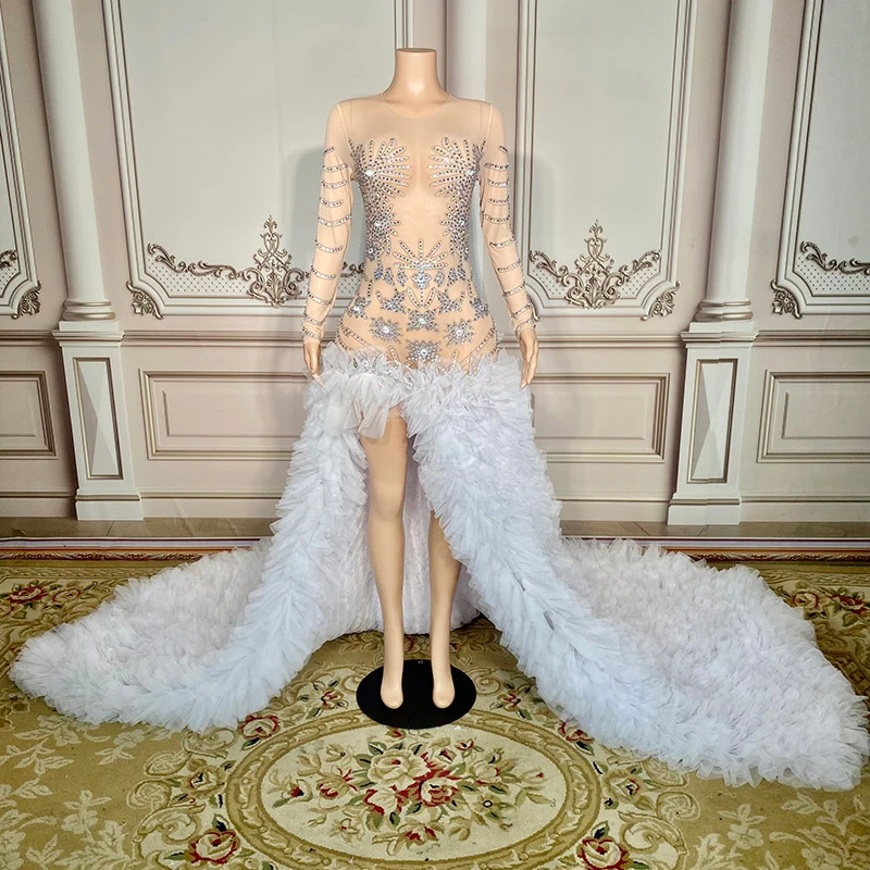 

2023 New Women's Long Sve Slim Fit Gown with Gold Eming And Fi Tail Feathers Floor Length Evening Dr