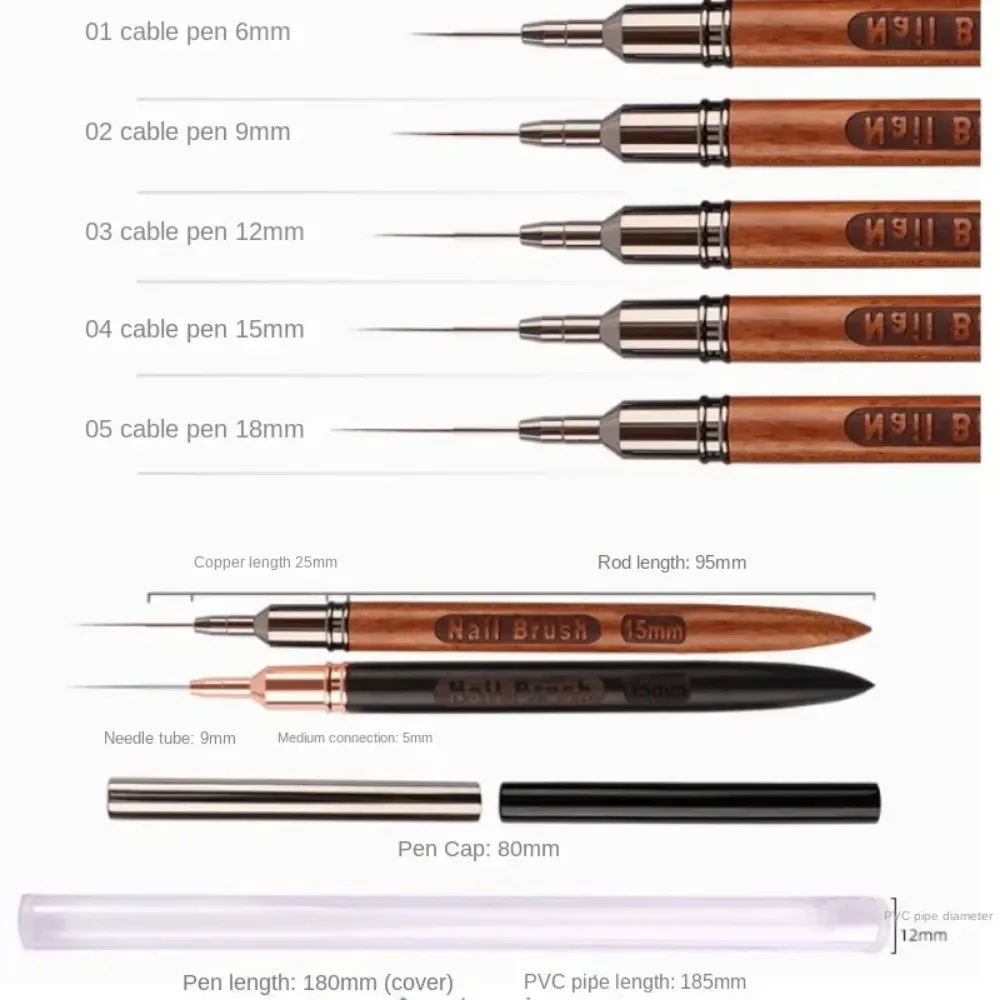 Nail Art Line Brush Set Outline Brushes, Art Design Brushes for Long Lines Detailed Painting Round Metal French Manicure Tools