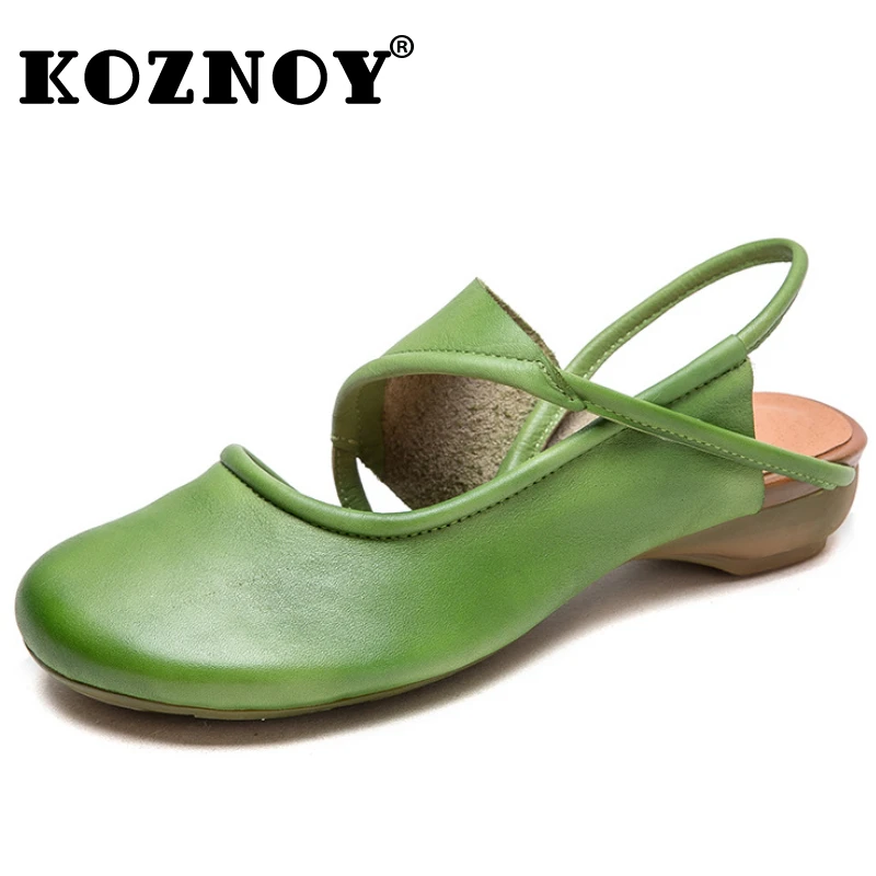 Koznoy 3cm Women Slippers Sandals Hollow Summer Genuine Leather Ethnic Moccains Fashion Breathable Platform Flats Elegance Shoes