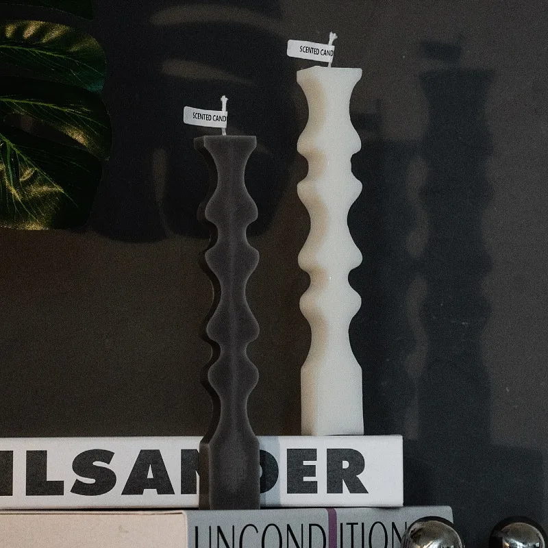 2pc 23.5cm Minimalist Geometric Long Candles Irregular Shaped Candles Wavy Misplaced Gourd Shape Soy Smokeless Wax