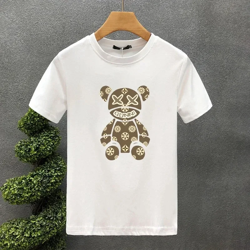 New Design High Quality Luxury Brand Bear Printing Clothing T-Shirt Harajuku 100% Cotton for Men's O-Neck Short Sleeve Top Tees