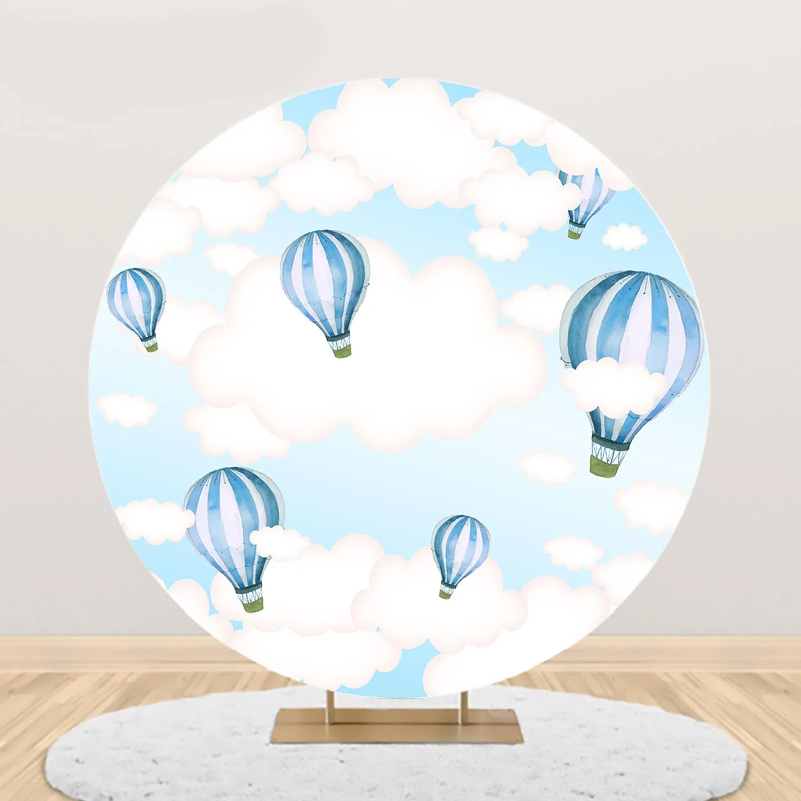 AIBIIN Round Arch Backdrop Cover Hot Air Balloon Bear Baby Shower Party Decorations Blue Sky White Cloud Boy Birthday Background