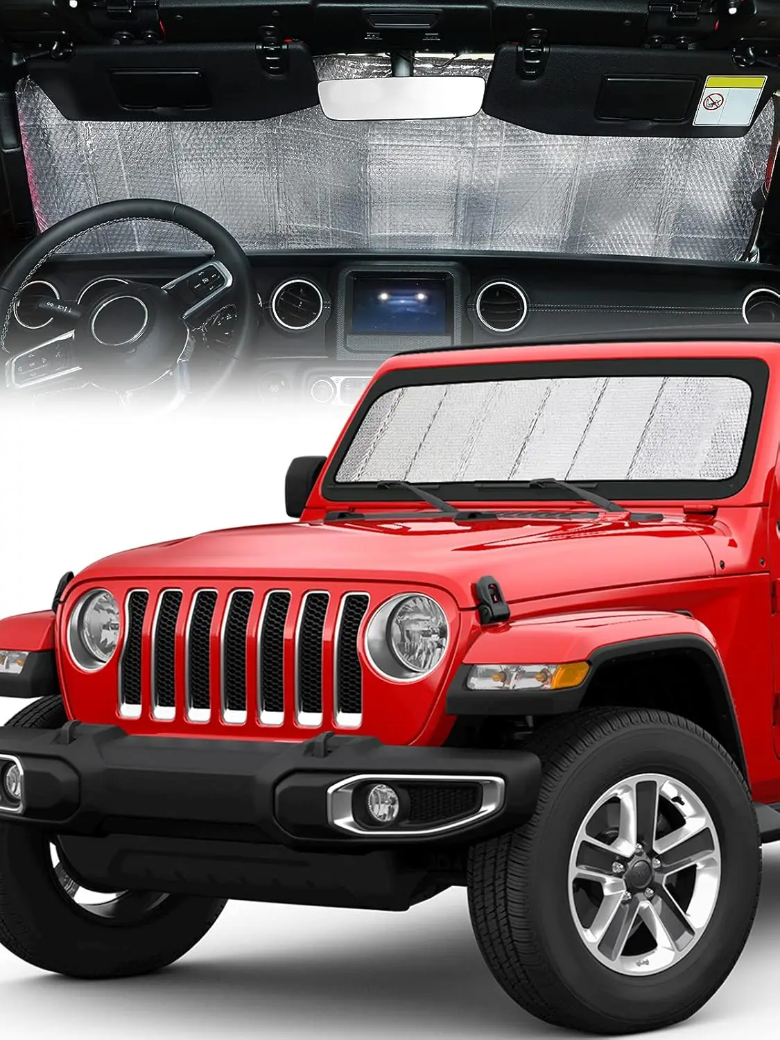 

Upgraded Windshield Sunshade Compatible with Wrangler JL & Gladiator JT, Foldable Sun Visor Windshield Blocks UV Rays, Window Su