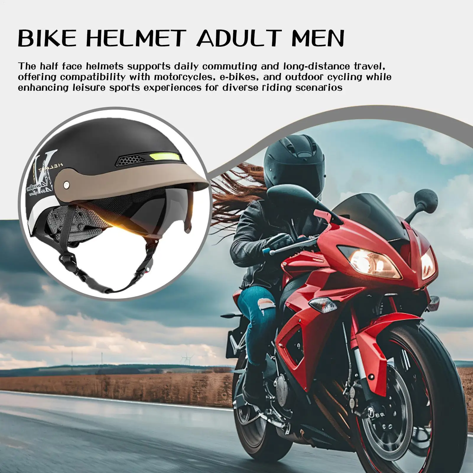 Half Motorcycle Helmet Scooter Helmet With Sun Visor Protective Head Gear Quick Released For Cycling Skateboard ATV Motorcycle