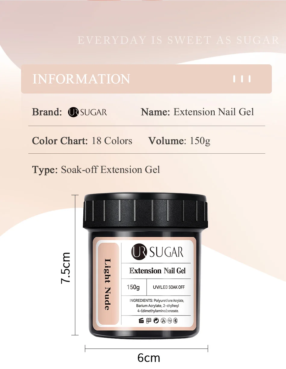 UR SUGAR 150g Quick Extension Nagelgel Vernish Semi Permanent Acryl Pink Clear Nude Gel Nagellack UV Baugel – Detail 2