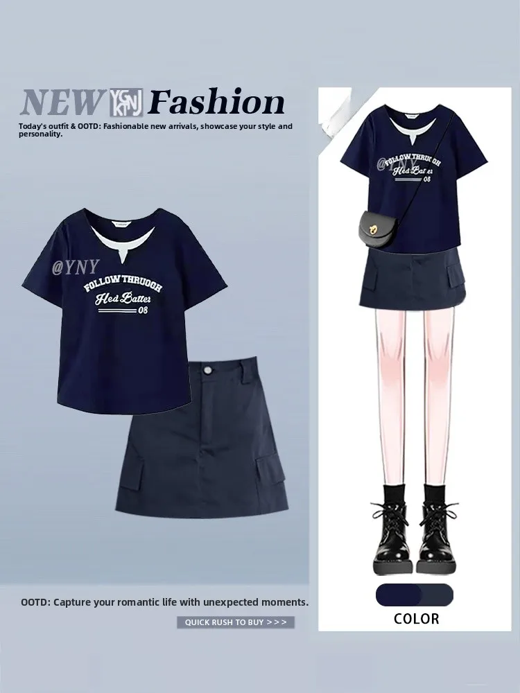 

Лето 2022. Футболка с буквенным принтом Faion ort Sve. Юбка ort с высокой талией. Комплект из двух предметов. Круглое волокно из полиэстера.