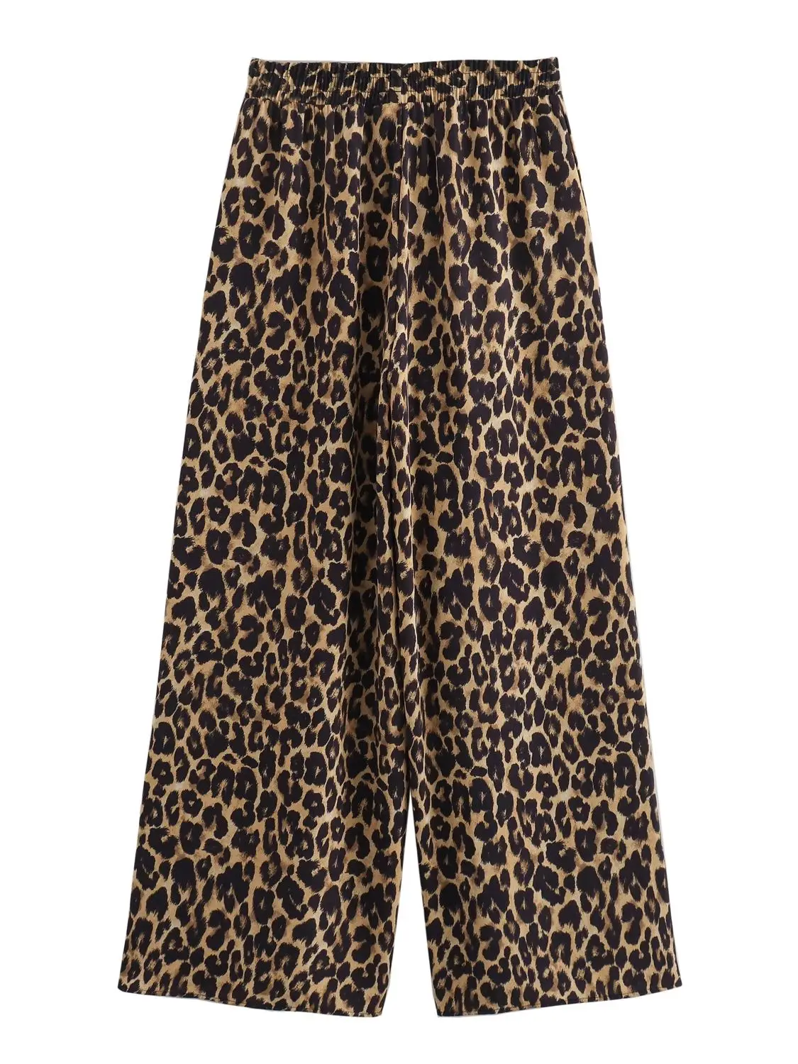 XNWMNZ 2024 Women Fashion Animal Print Asymmetric Top or Elastic Mid Waist Wide Leg Trousers High Street Female Two Piece Set