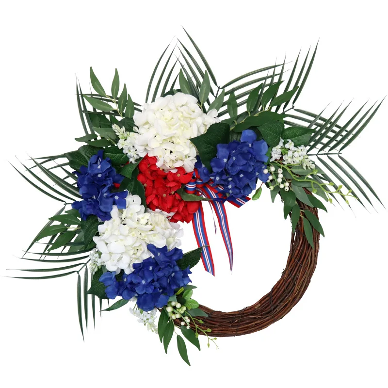 

Artificial Garland Window Decor Spring Wreath Decorative Patriotic Door Hanging Wreath American Wreath 4th Hydrangea Rose Wreath