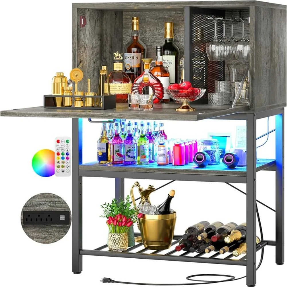 

Corner Wine Cabinet Home Bar Furniture Kitchen 4-Tier Home Bar With Flippable Door Dining Room Grey Freight Free Liquor Showcase