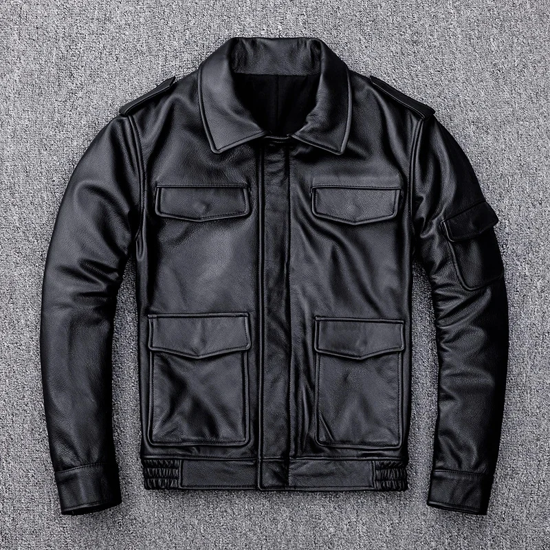 Shop Top,2025 sales casual leather jacket.pockets man genuine coat.winter quality cowhide jackets.thick