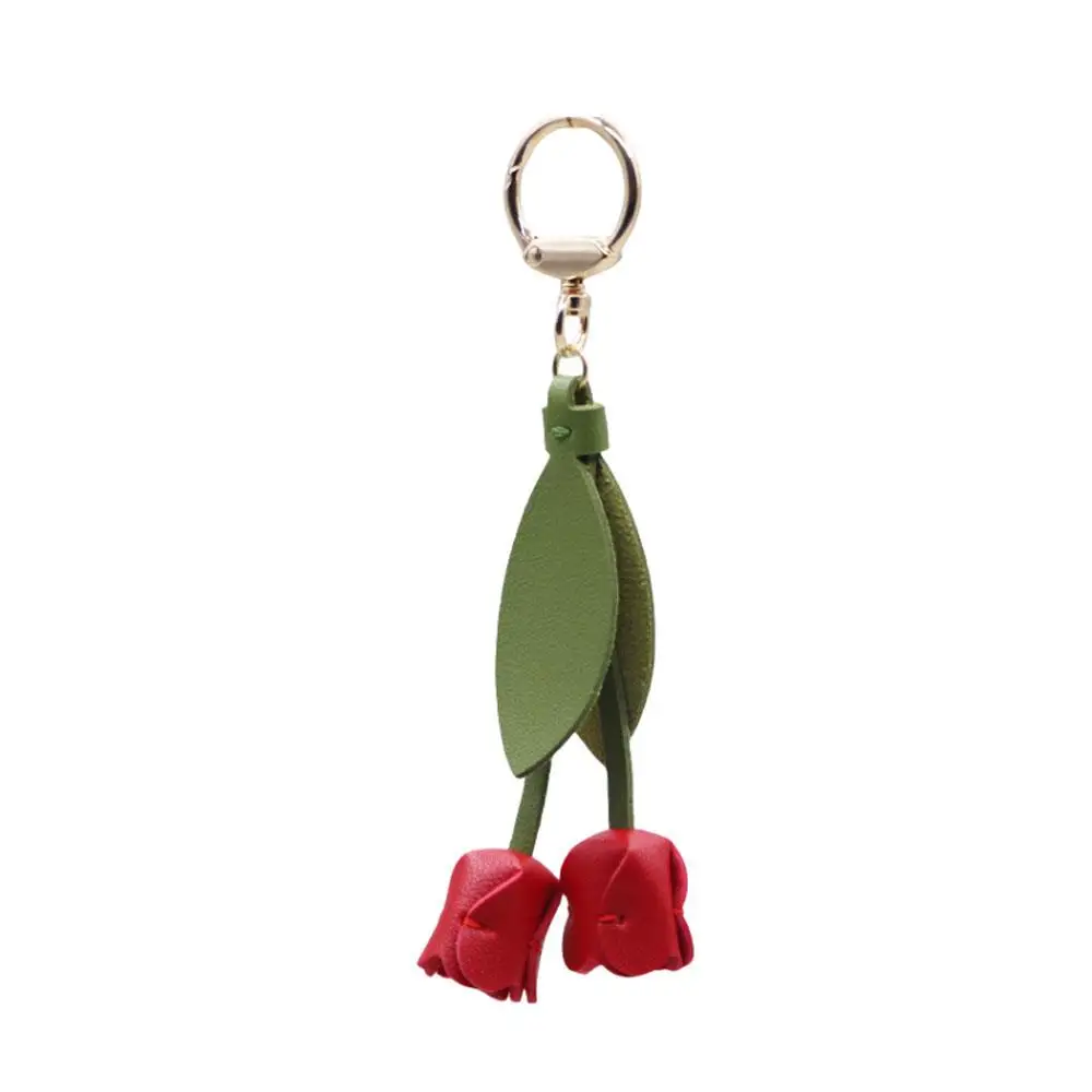 2025 Leather Flower Shaped Bag Charm Genuine Leather Rope Women's Tulip Cactus Bag Pendant Car Keychain Hand Rope Accessories