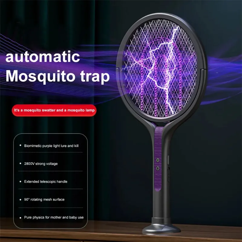 Rotating telescopic electric mosquito swatter, summer automatic mosquito killing and charging, home 2-in-1 outdoor