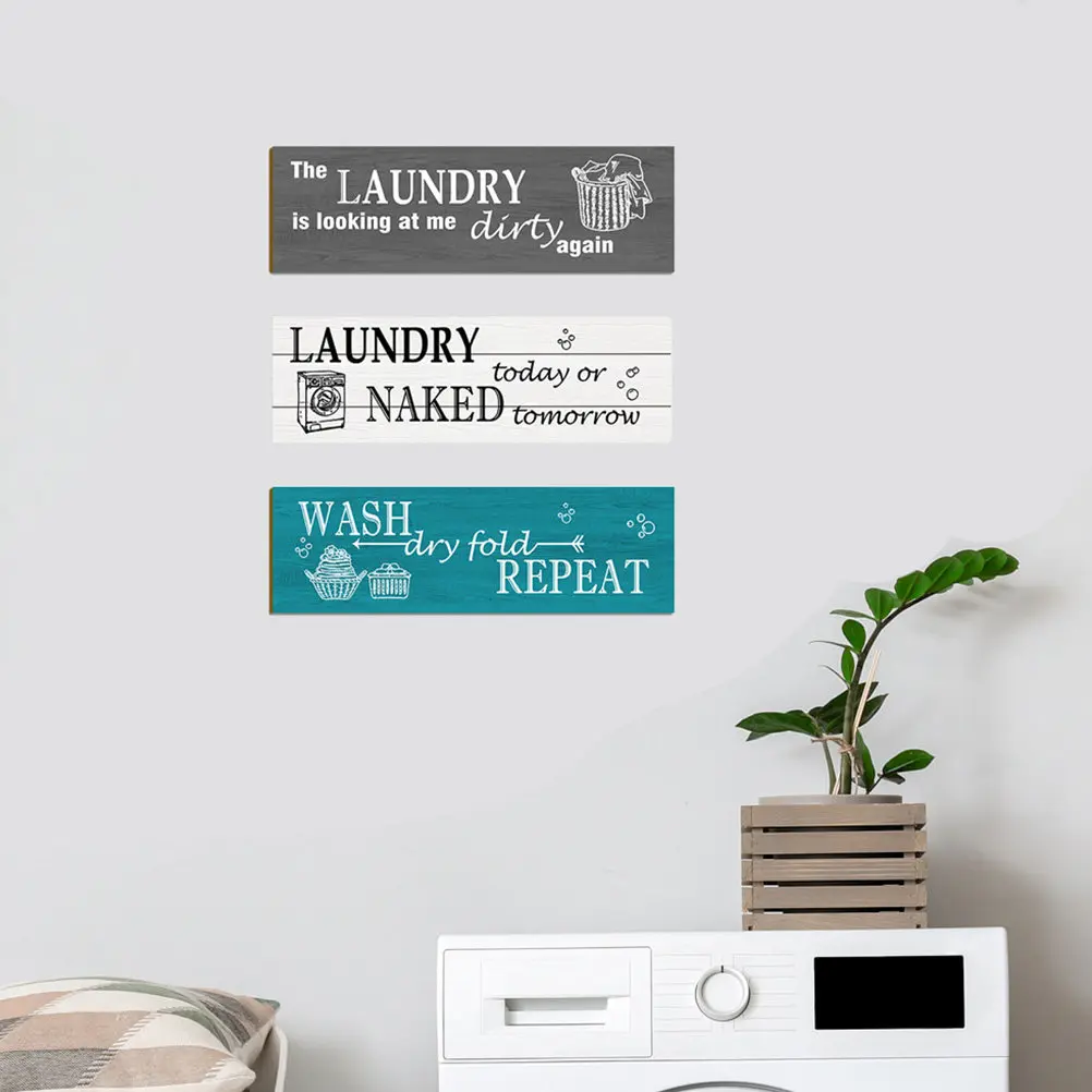 3Pcs Wooden Board Decor Laundry Room Accessories Wall Laundry Letter Decor Rustic Style Hanging Ornament Home Wall Adorn