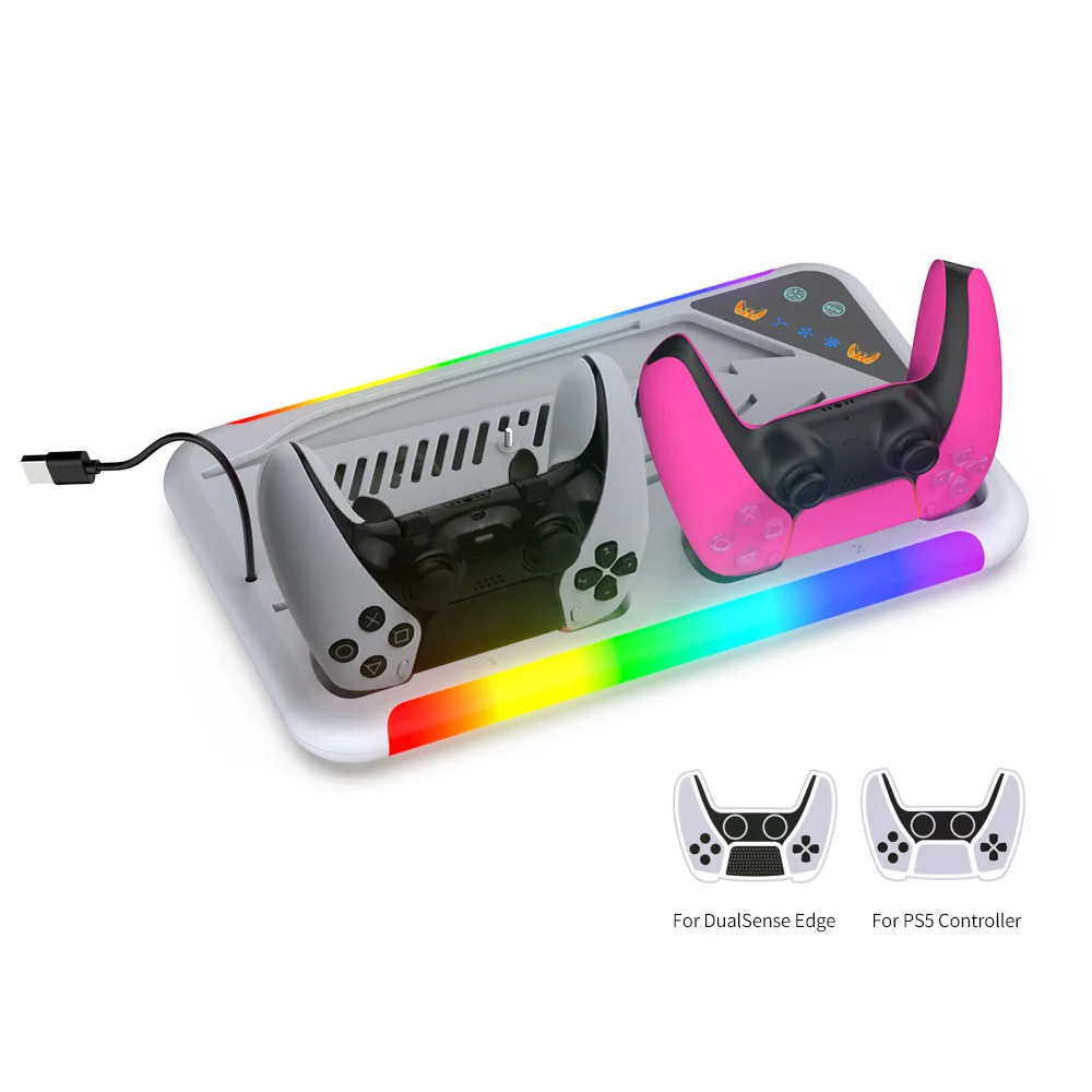 Supporto di ricarica illuminazione RGB ventola di raffreddamento radiatore per PlayStation5 PS5 Slim Dual Controller supporto per caricabatterie accessori di gioco