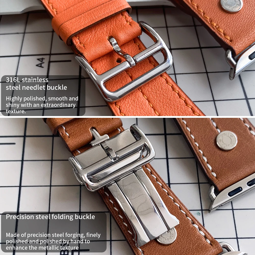 Kebitt New High Quality Calfskin Leather Single Tour Band For Apple Watch 11 10 9 8 7Se 3 Iwatch Ultra 3 Strap Deployment Buckle