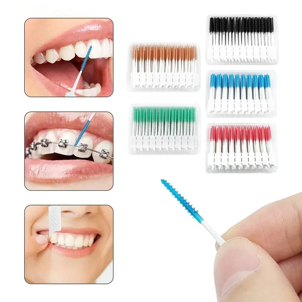 

200pcs/Box Interdental Brushes Toothpicks With Thread For Teeth Super Soft Silicone Dental Floss Sticks Tooth Cleaning Brush New