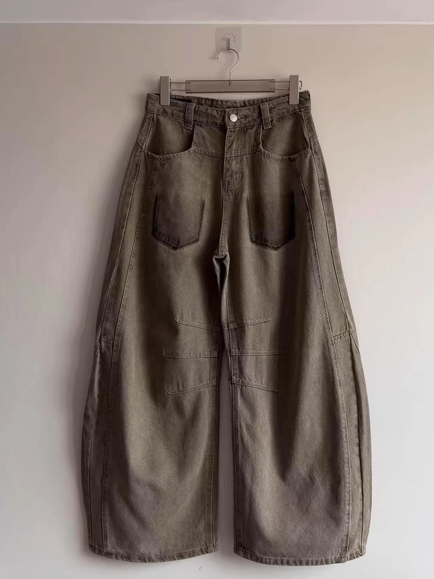 

Waed ey een Men's Jeans Loose Silhouette Straight Leg American Deconstructed Workwear Wide Leg Pants Knife