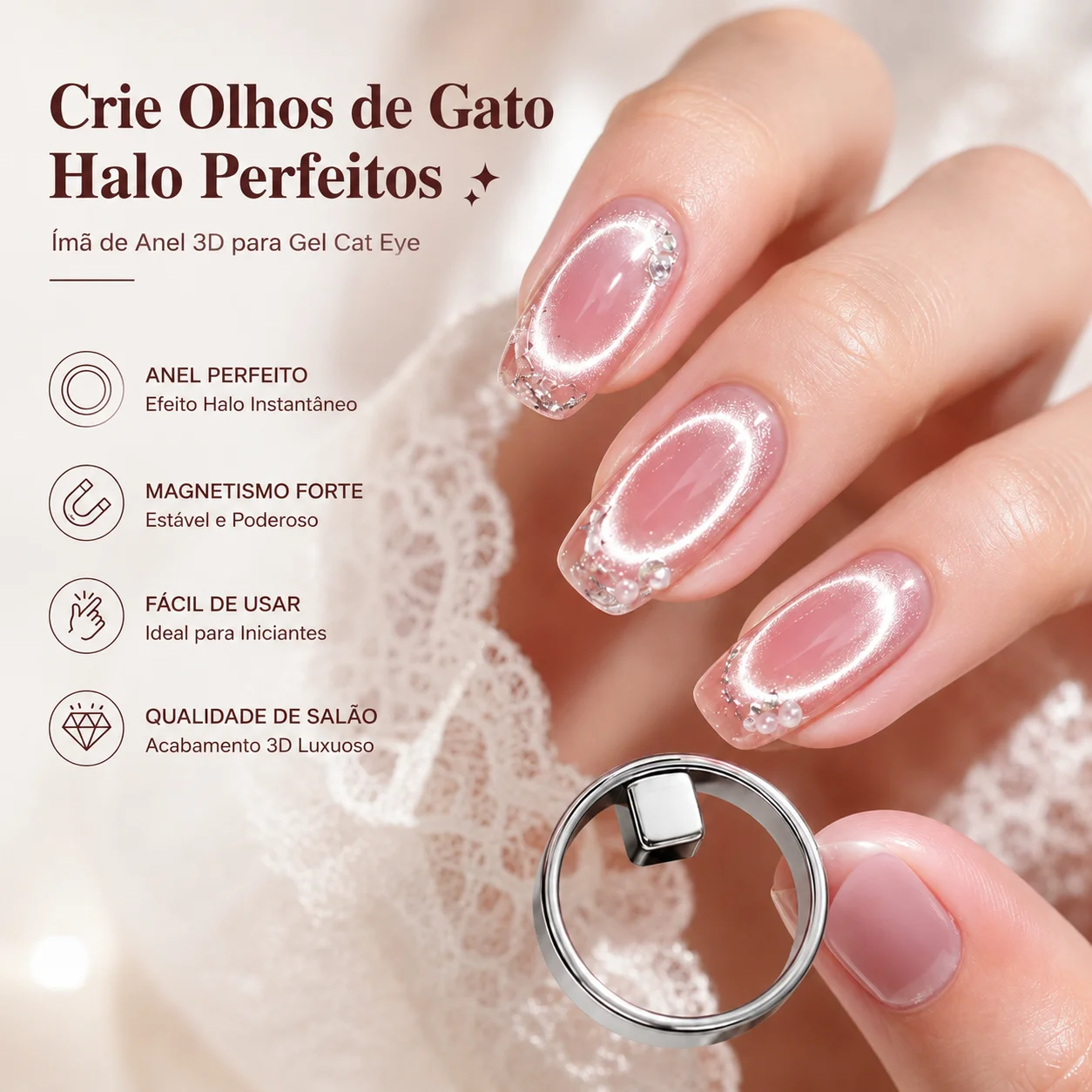 ímã de anel para unhas ferramenta para gel olho de gato efeito halo manicure nail art
