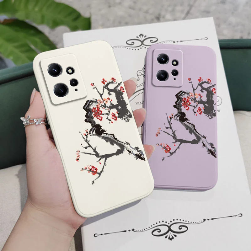 Cold Plum Tree Phone Case For Xiaomi Redmi Note 12 12S 11 11S 10 10T 10S 9 9S 8 7 Pro Plus 4G 5G Liquid Silicone Cover image 5