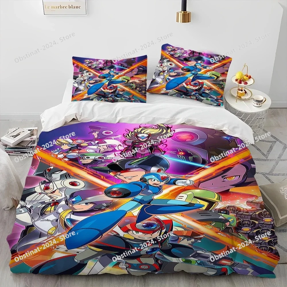 3D Rockman Megaman Game Cartoon Comforter Bedding Set Printed Duvet Cover Pillowcase Single Double Style Queen King Size Sets