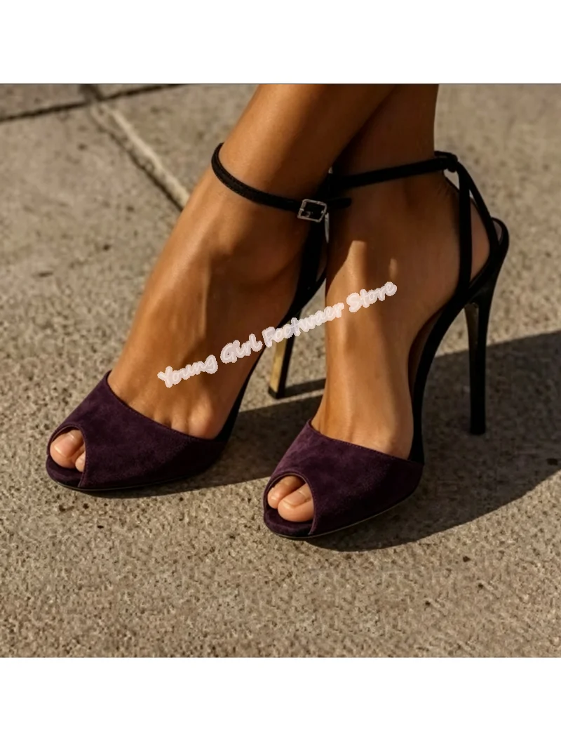 Golden Pointed Tip Open Toes T-belt Ankle Buckle Luxury High Heels Heel Hollowed-Out straps Stilettos Color-Blocked Shoes