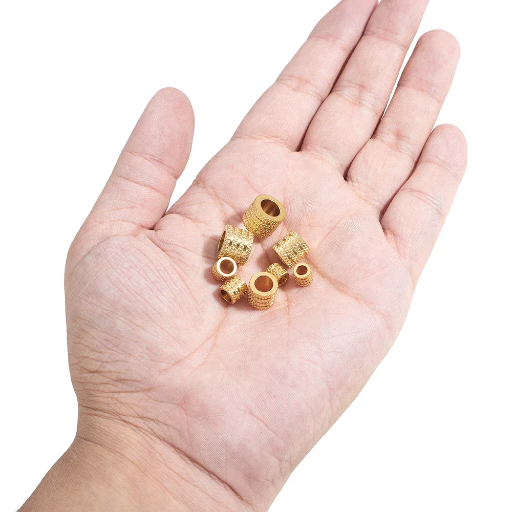 Perles moletées à grand trou en acier inoxydable, 10 pièces, perles d'espacement amples pour bricolage, résultats de colliers et de bracelets, fabrication de bijoux, vente en gros