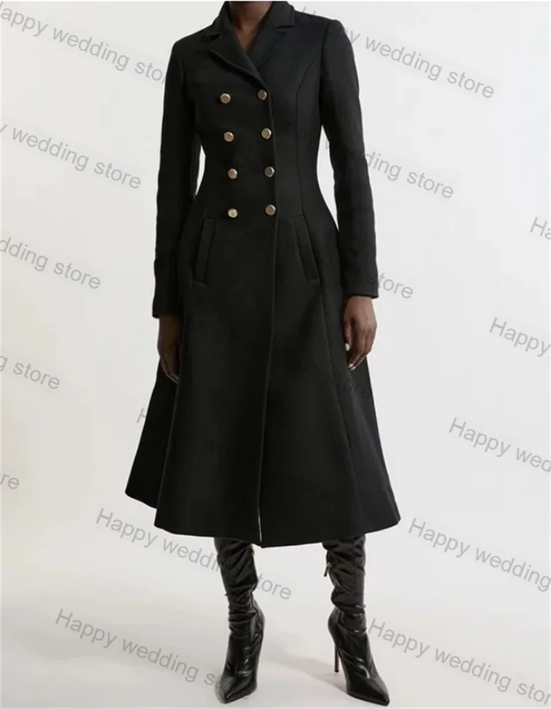 Black Woolen Cashmere Women Suit Skirt 1 Piece Long Blazer Formal Office Lady Winter Customized Double Breasted Prom Coat Jacket