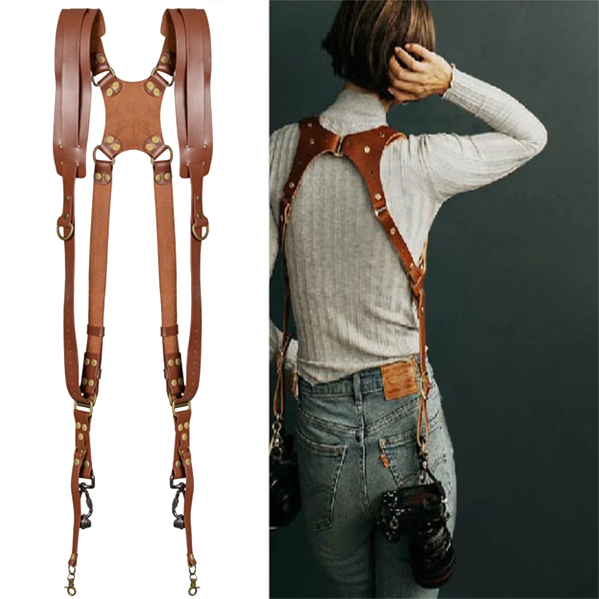 

CLCU Double Shoulder Camera Strap Adjustable Camera Shoulder Belt Portable Shoulder Harness Outdoor Photography Tools Black