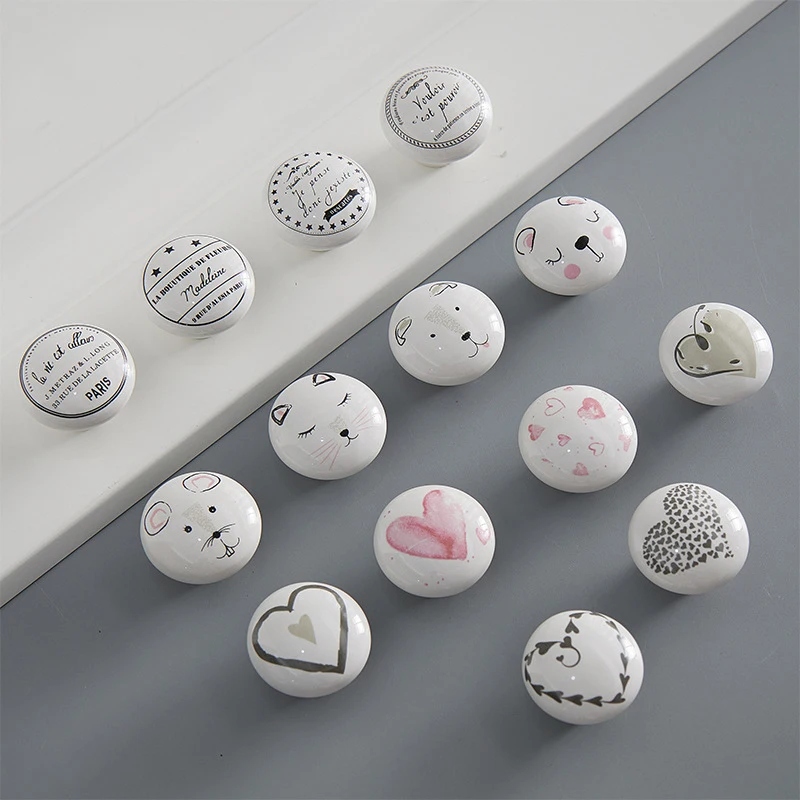 1Pc x Ceramic Drawer Knob Round Nordic Decorative Cute Children Room Handles Pulls For Closet Drawers Dresser Wardrobe Dia 38mm