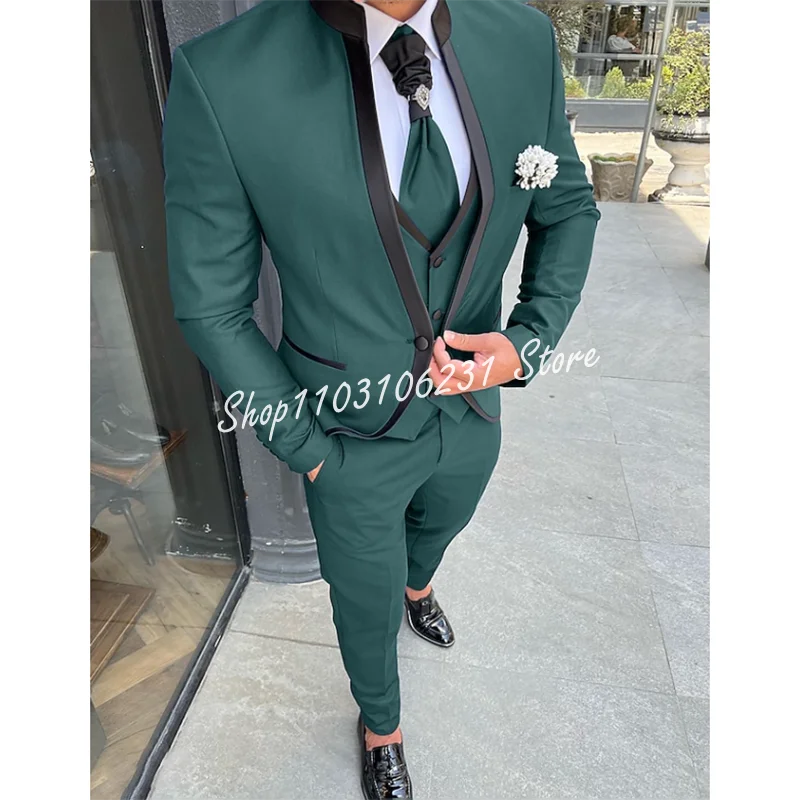 Fashion Navy Wedding Suits Men Blazer Single Breasted Luxury Terno 3 Piece Male Jacket Pants Vest Slim Fit Costume Homme