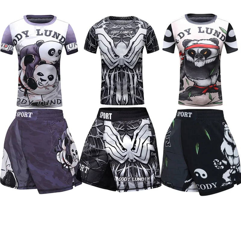 MMA Kids Boxing T-shirts+Shorts Sportsuit Rashguard Jiu Jitsu T-shirt For Boy Kickboxing Gym Fighwear Children Muay Thai Clothes