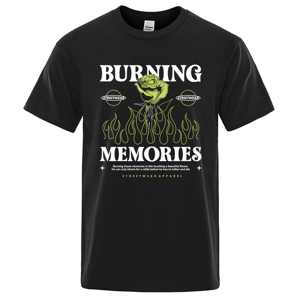 Burning Memories Beautiful Flower T Shirts Men Fashion Loose T-Shirt Summer Oversized Tee High Quality Breathable Cotton Tops