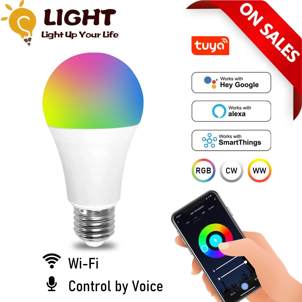 

Voice Control 10W RGB Smart Light Bulb Dimmable E27 WiFi LED Magic Lamp AC120V 220V Work with Alexa Google Home