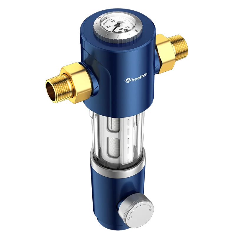 WHEELTON Whole House Water Filter Spin Down Sediment System Pre-Filter Auto-Rotated Flush Double-sided Scraper 1/2"&3/4"&1“