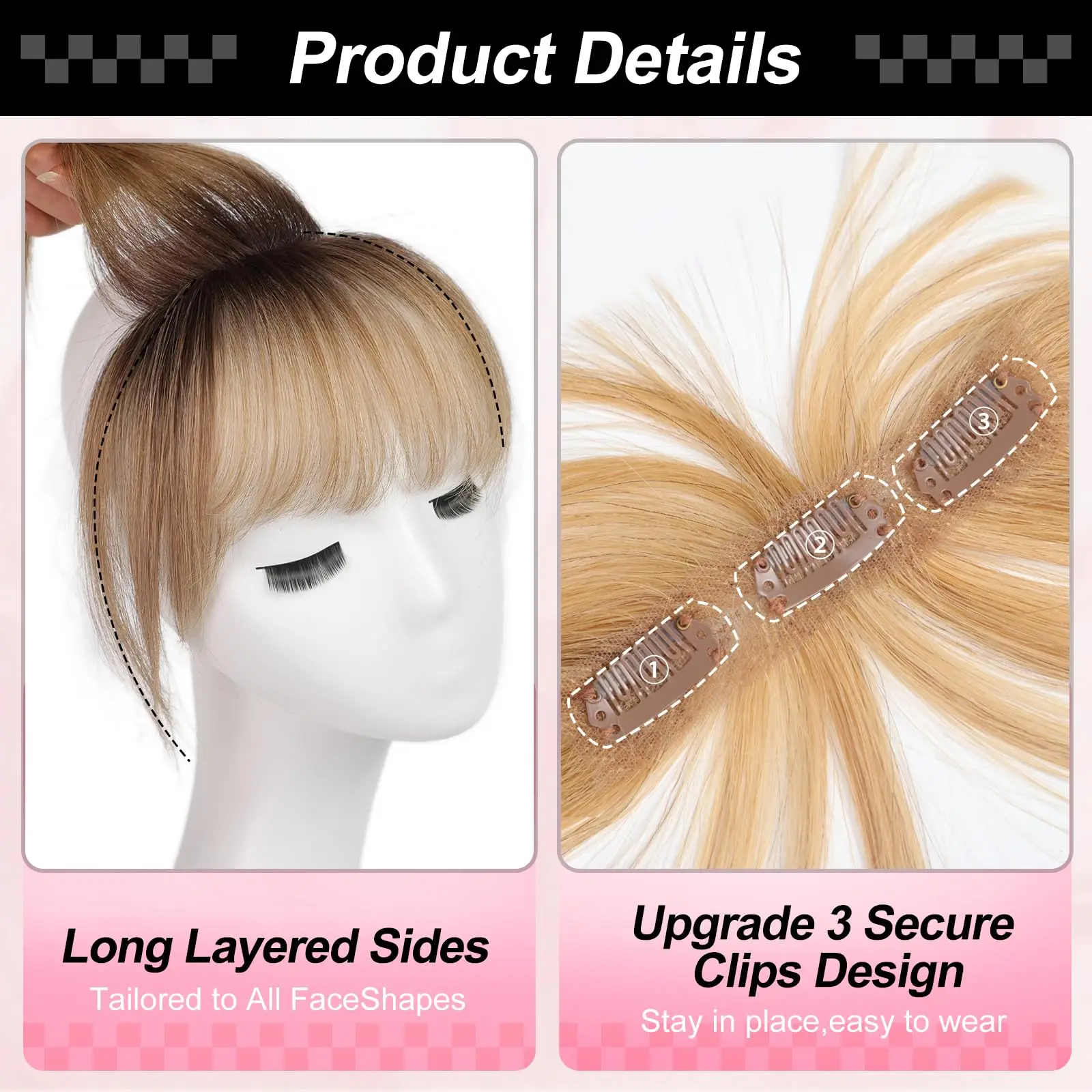 3D Wispy Human Hair Bangs for Women Natural Looking Full Coverage Clips In Remy Hair Bang Hand Tied Lace Base Fake Bangs