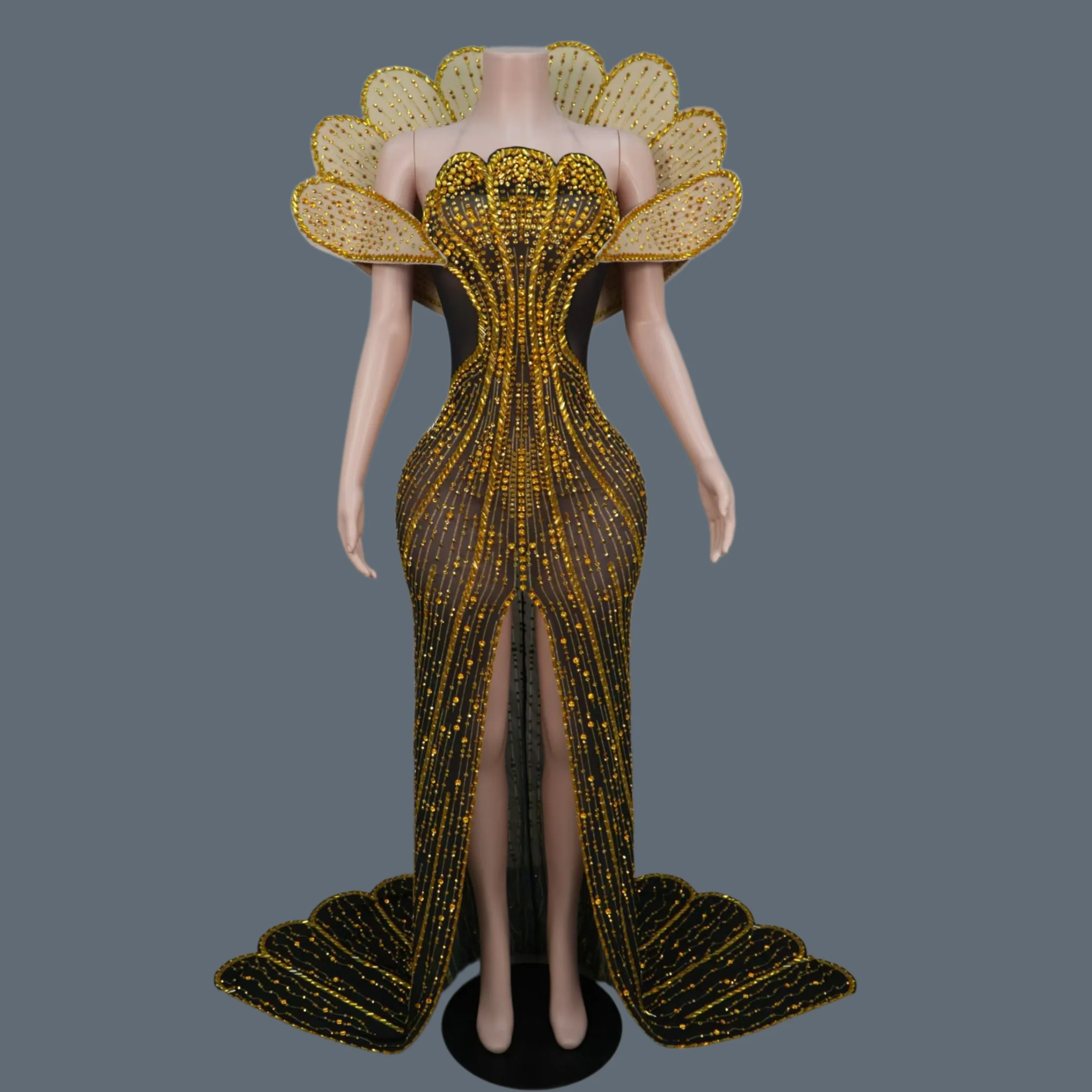 

Sparkly Rhinestone Night Party Luxury Queen Evening Gown Prom Elegant Formal Sexy High Side Slits Floor-length Dress Heijialun