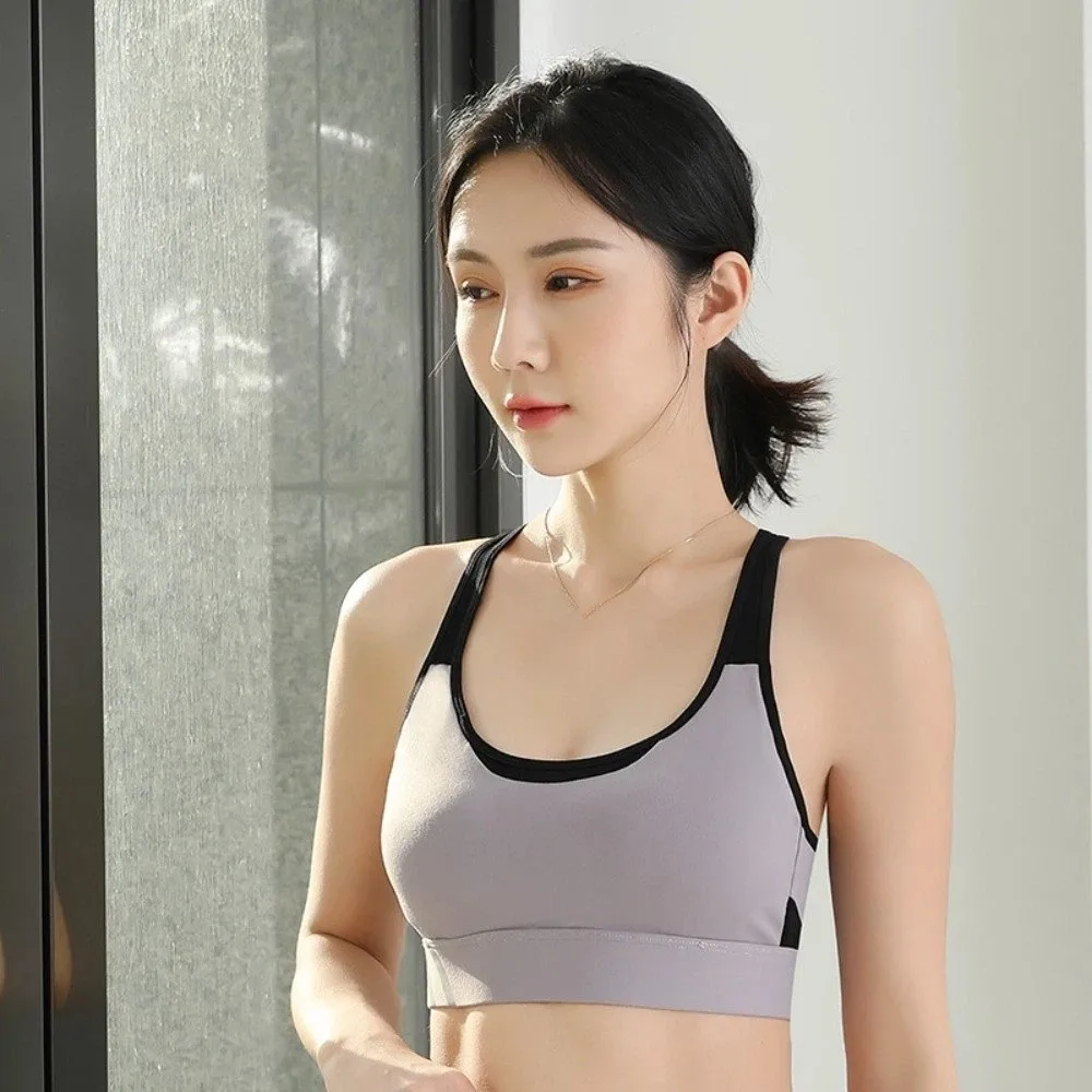 

Simple Shockproof Women Sports Bra Vest with Fixed Pads Brassiere Yoga Bra Lingerie Adjust Seamless Vest Outer Fitness