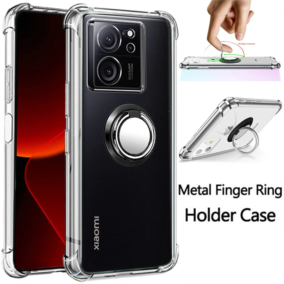 металлическое кольцо на палец + силиконовый чехол для Mi13T Xiaomi 13 T Pro мягкие противоударные прозрачные держатели чехлы для телефона Xiaomi 13T case Mi 13T Pro чехол ми 13т сяоми 13т чехол на ми13т ксиоми 13 т про