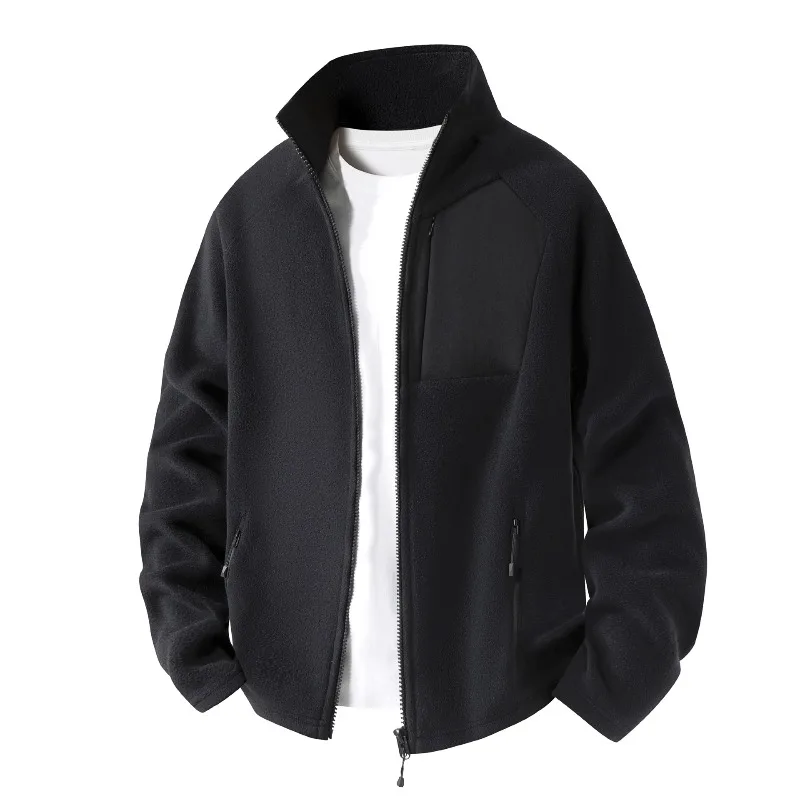 Harajuku الرجال جاكيت من الصوف 320G عالية المرونة الحرارية القطبية الصوف سستة سترة طويلة الأكمام الوقوف طوق ملابس خارجية غير رسمية