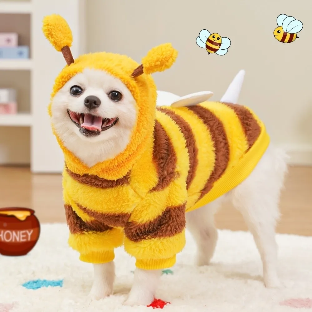 

Cute PU Fleece Bee Pet Costume Four Legs Warm Dog Cat Hoodies Funny Design Bee Style Puppy Coat Apparel Winter Warmth