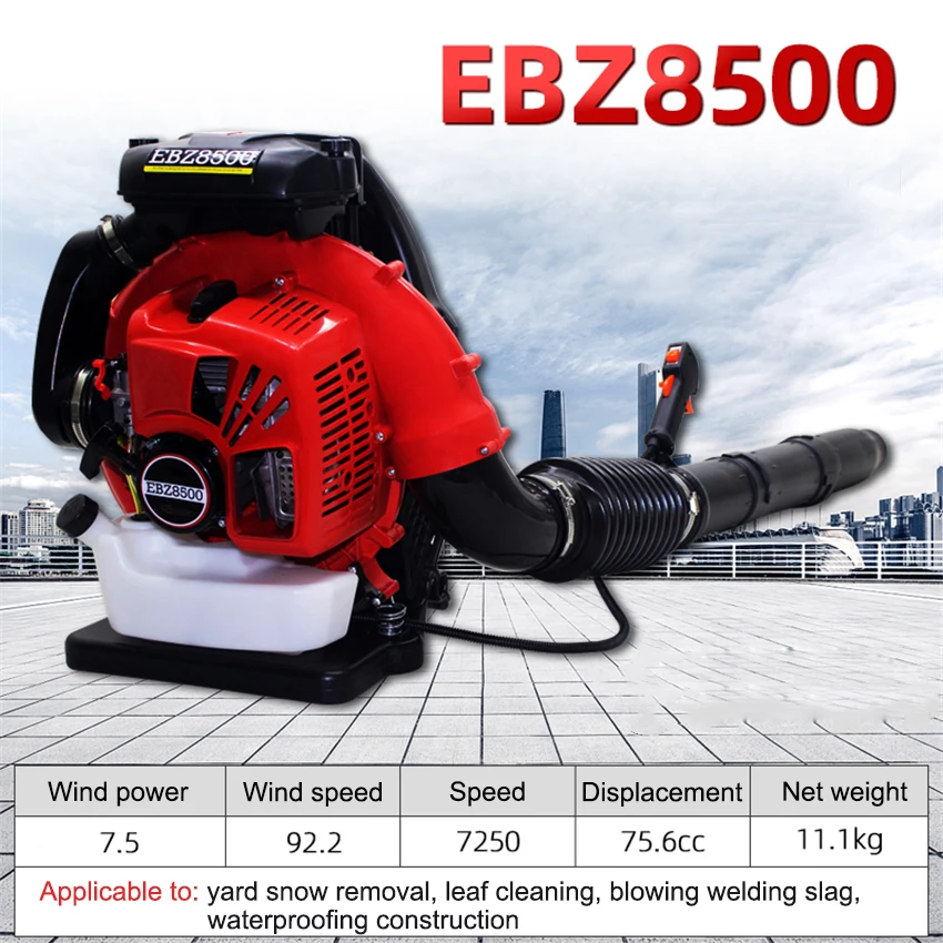 Two-stroke Air Blower para Mochila de Alta Potência Snow Blower Canteiro de Obras Coletor de Poeira Road Dust Remoção Blower Ebz8500 6cc