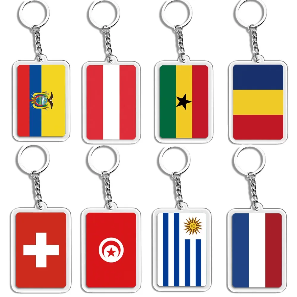 New Flag Key Chains All Countries France Switzerland Uruguay Tunisia Scotland Slovakia Spain World Flags Acrylic Keyring Gifts