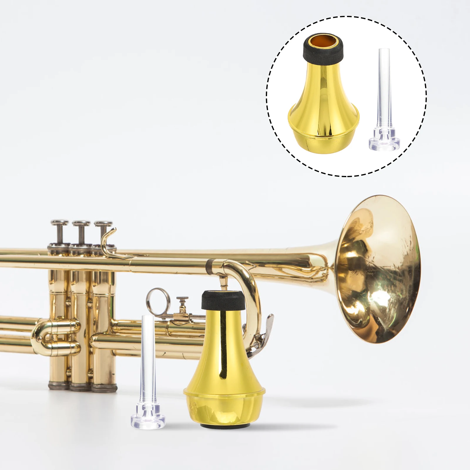 

Wormless Mouth Set Metal Trumpet Mute Practice Golden Straight with Mouthpiece ABS