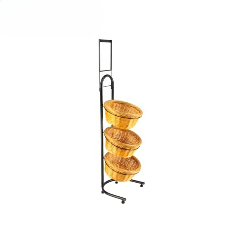 Supermarket Fruit Display Rack Vegetable Display Rack and PP Rattan Wicker Basket